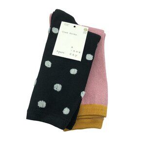 A New Day Womens Crew Socks 2 Pairs Polka Dot Black Pink Metallic